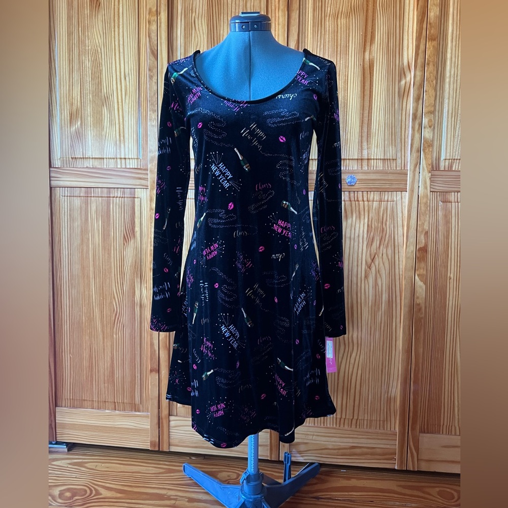 Xhilaration New Year’s Eve Print Dress Velvet Style Size Small BNWT
